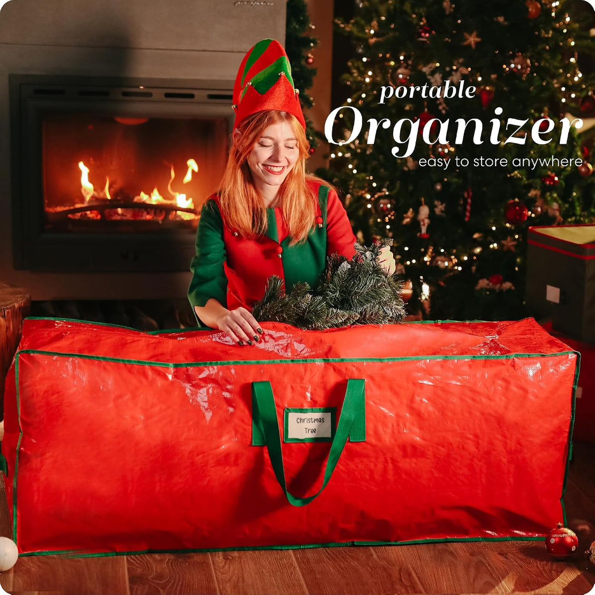 Handy Laundry Christmas Tree Storage Bag for 9 Foot Artificial Tree – Heavy Duty Waterproof Tarp. Reinforced Handles. Double Zipper. Protects from Dust & Moisture. Spacious Holiday Décor Storage. Red