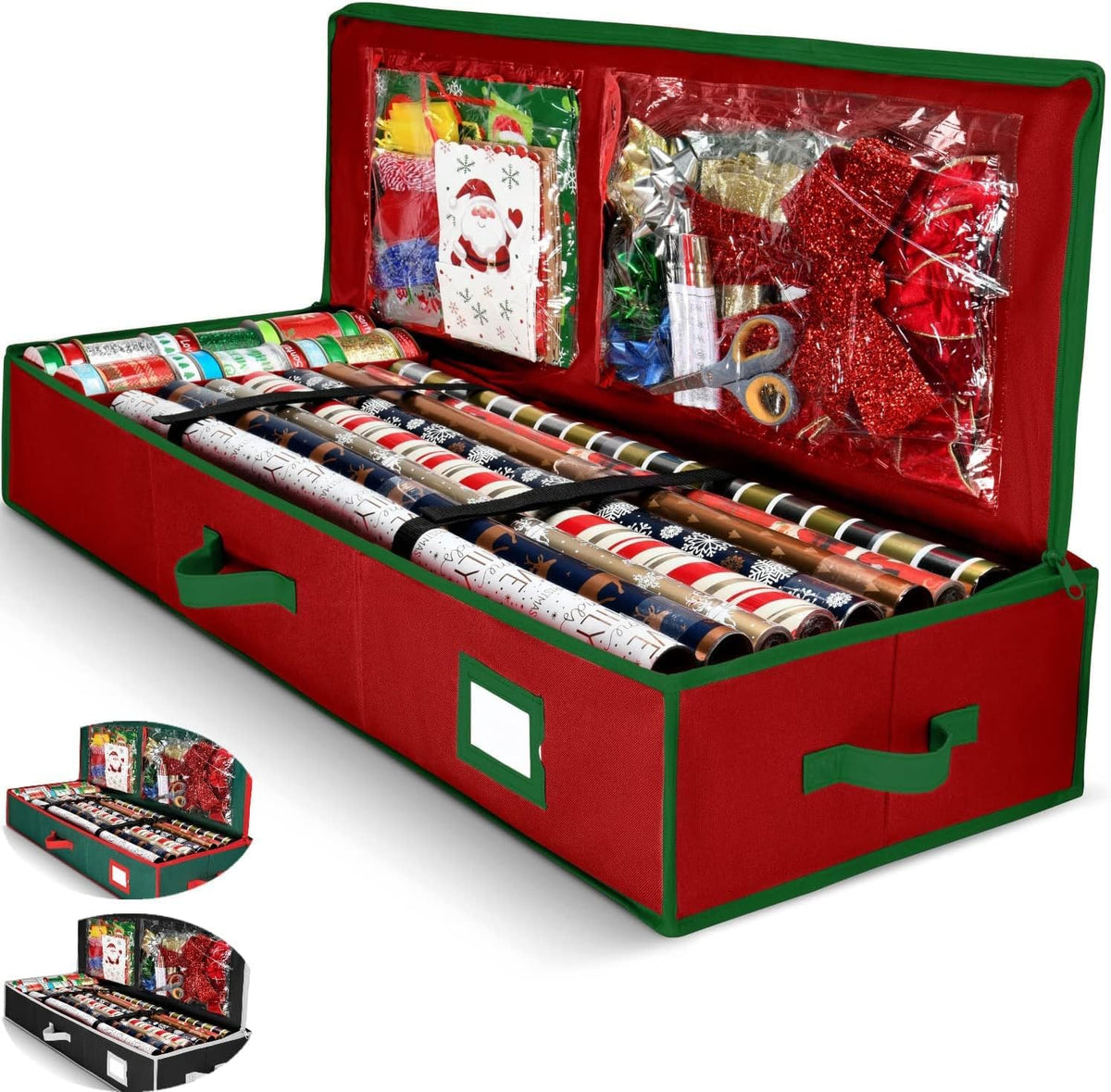 Gift Wrap Organizer. Christmas Wrapping Paper Storage Bag w/Useful Pockets for Xmas Accessories. Fits Upto 24 Rolls. Underbed Storage for Holiday Decorations. Large Capacity Storage Box