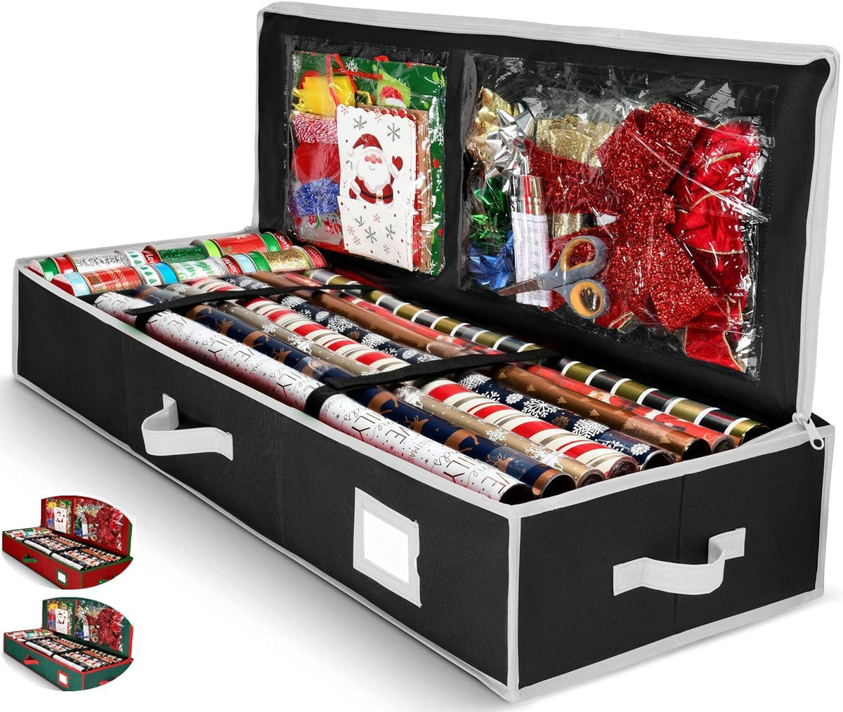 Gift Wrap Organizer. Christmas Wrapping Paper Storage Bag w/Useful Pockets for Xmas Accessories. Fits Upto 24 Rolls. Underbed Storage for Holiday Decorations. Large Capacity Storage Box