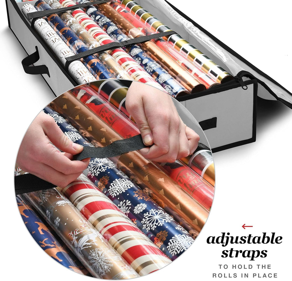 Gift Wrap Organizer. Christmas Wrapping Paper Storage Bag w/Useful Pockets for Xmas Accessories. Fits Upto 24 Rolls. Underbed Storage for Holiday Decorations. Large Capacity Storage Box